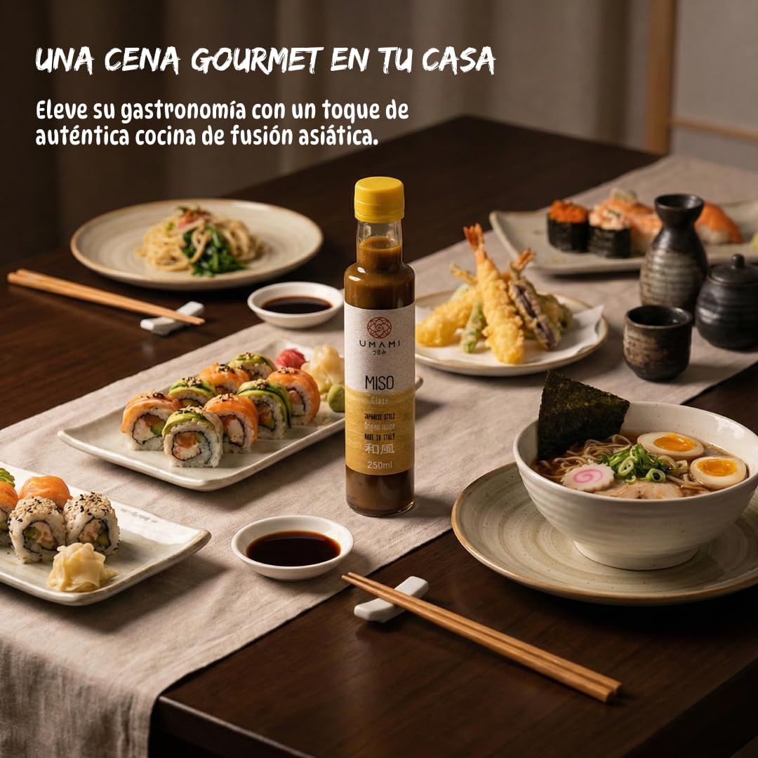 Umami Glaseado de Miso Japonés 250ml - Salsa Dulce y Salada para Salmón, Berenjenas y Carne - Ideal para Nasu Dengaku - Sin Conservantes - Sabor Umami Auténtico