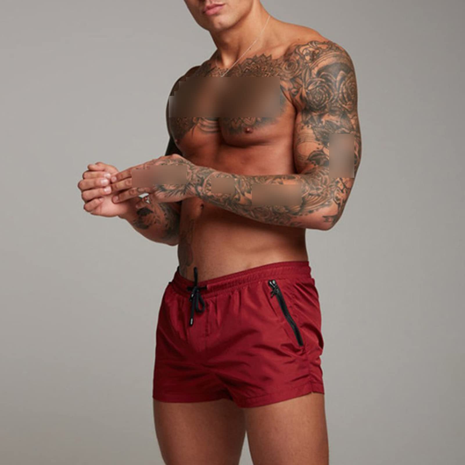 Men's Mesh Lining Beach Shorts Quick Dry Swim Trunks Swimwear Gym Workout Athletic Short Pants Zipper Pockets (Red,Small)