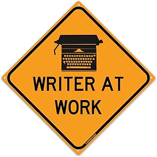 Writer At Work 12" x 12" Tin Road Sign Journalist Copy Editor Teacher Literature Classroom Home Office Typewriter Decor