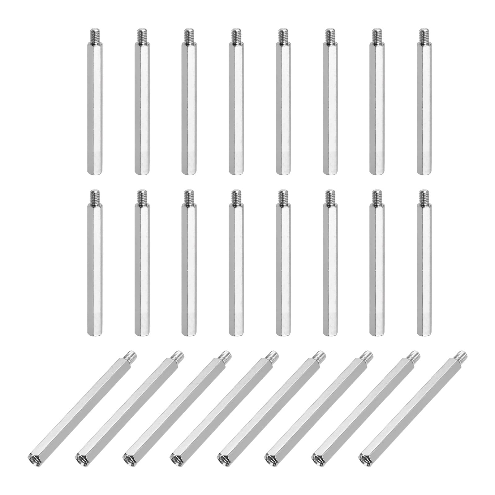 sourcing map Hex Spacer Screws, M4x50mm+6mm Male to Female Thread Brass Nickel Plated Motherboard Standoffs Spacer Pillars for PCB Circuit Boards FPV Quadcopter Drone DIY, Pack of 24