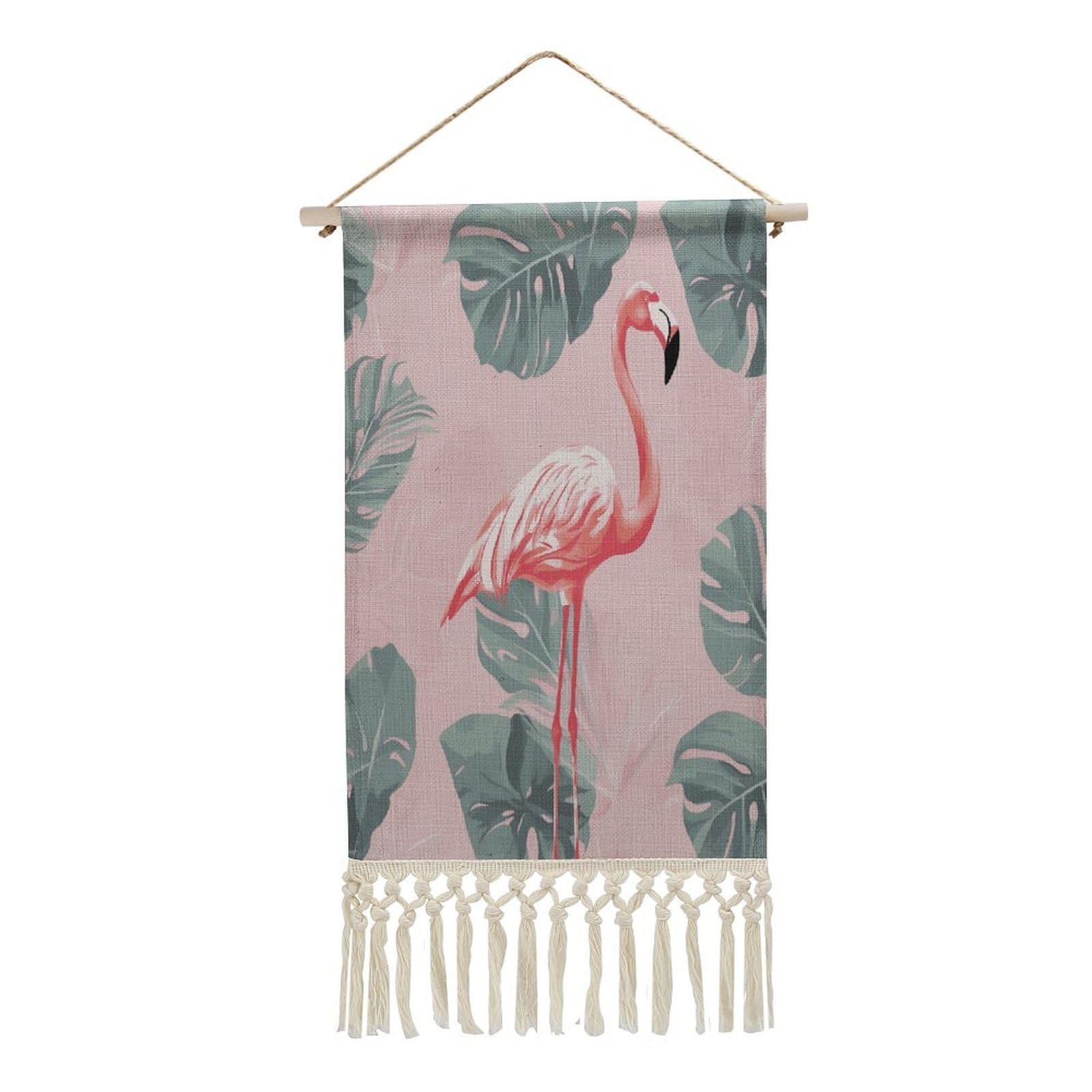 Adfgyerh Style Summer Flamingo Palm Leaves(1) Tapestry With Tassels Cotton And Linen Hanging Posters, Wall Art For Travel Gift, Wall Tapestry For Office Home Decor Bedroom Living Room Decor