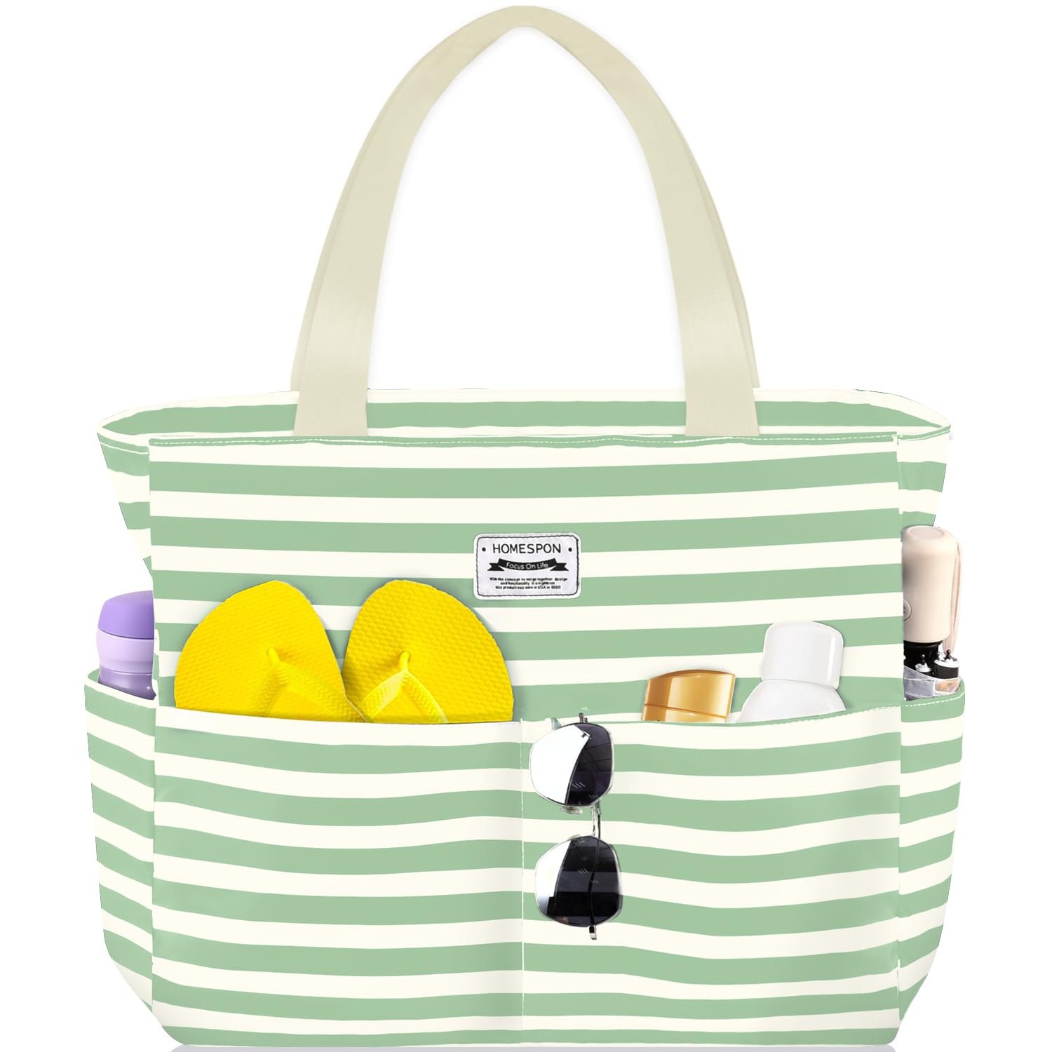 HOMESPON Large Waterproof Beach Bag for Women Sandproof Tote Bag Pool Bag with Zipper and Pockets for Travel Vacation Gym