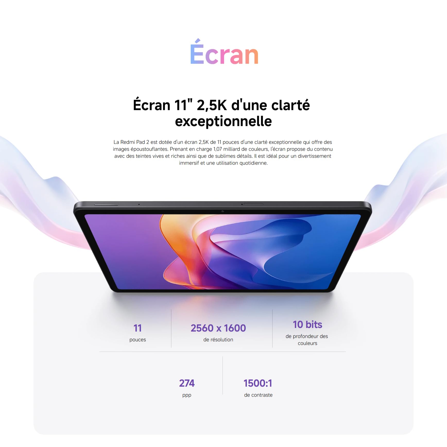 XIAOMI REDMI Pad 2 Tablette 8+256 Go Processeur Helio G100-Ultra - Vert | Écran 11" 2,5K, batterie 9000mAh, version française officielle, 2 ans de garantie, adaptateur secteur non inclus