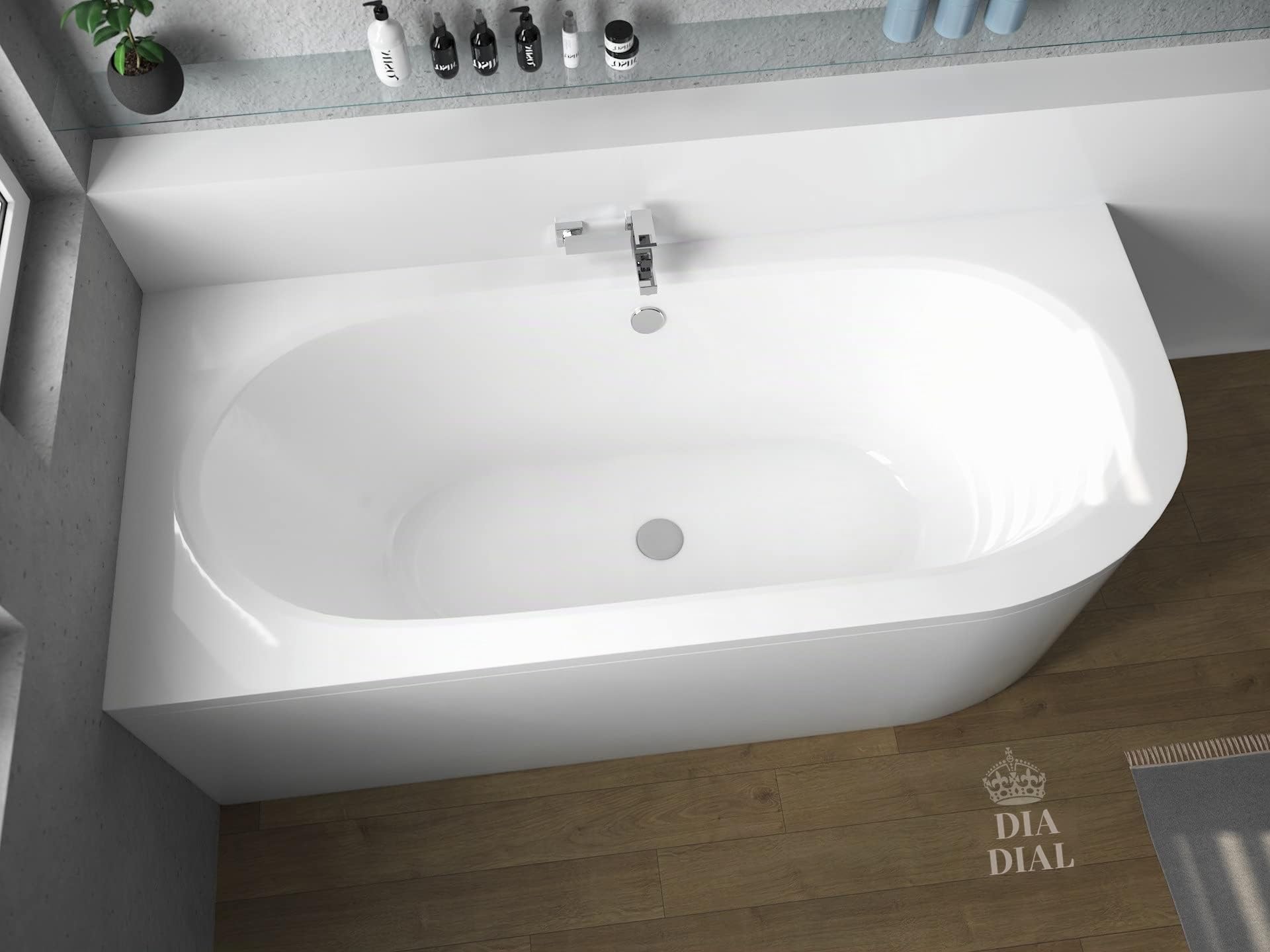 BADLAND Baignoire Originale D'angle 170 x 75 cm Gauche en Acrylique - Kit Complet Avec Tablier, Siphon, Design Moderne, Bonde Chromée, Pour 2 Personnes