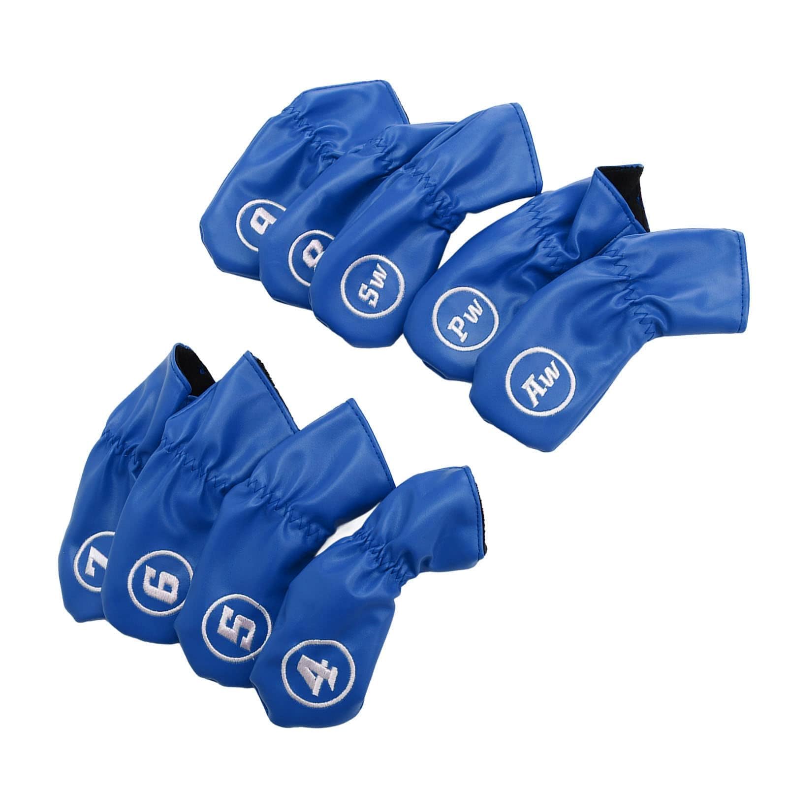 9Pcs Copricapo da Golf Club Iron Putter Head Protector Set PU Copricapo Impermeabile Per Mazza da Golf Per Gli Amanti del Golfista Mancino Destro(Blu)