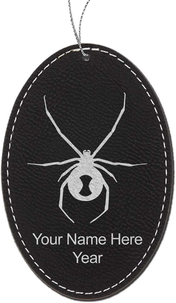 LaserGram Personalized Christmas Ornament, Black Widow Spider, Faux Leather, Custom Laser Engraved Gift Idea (Oval Shape, Dark Brown)