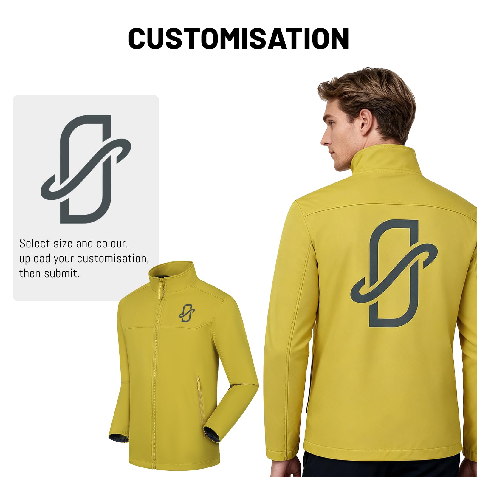 Veste d'extérieur personnalisable pour homme - Coupe-vent - Doublure polaire - Col montant - Manteau de travail en softshell - Personnalisable