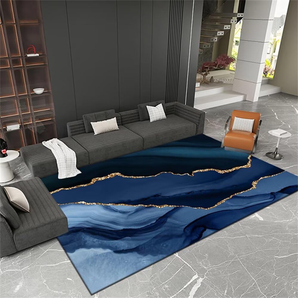 Tapis chambre fille bleu moderne doux avec sticker minimaliste 70x120