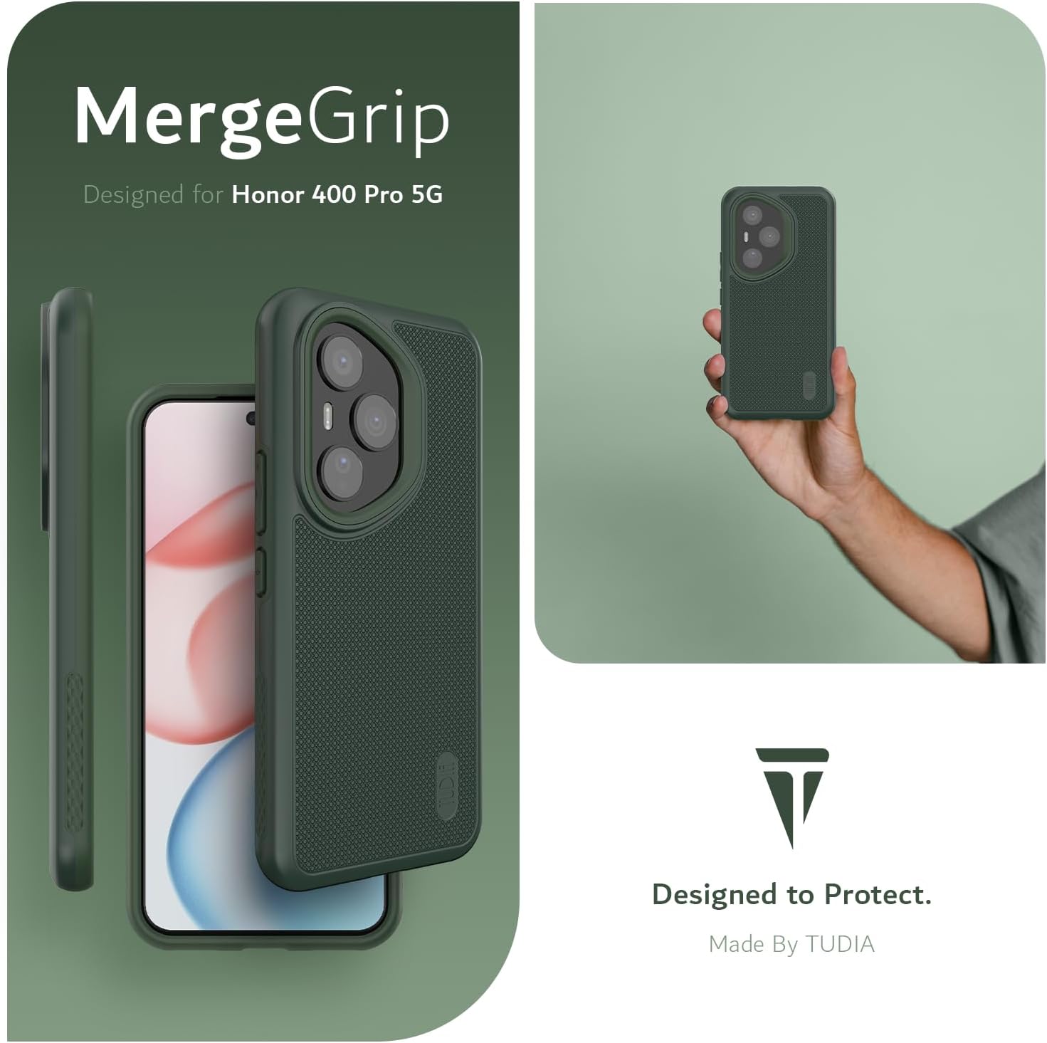 TUDIA DualShield Grip Designed for Honor 400 Pro Case 5G (2025), [MergeGrip] Military Grade Dual Layer Shockproof Slim Tough Heavy Duty Protective Phone Cases Cover (Pine Green, Basic)
