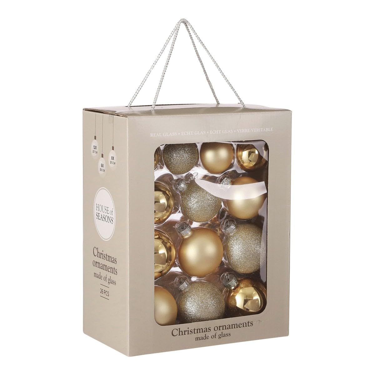 Weihnachtskugeln Set Enthält Glas, Dekorativ Und Vielseitig, Weihnachtsbaum Dekoration, Christbaumschmuck, Für Weihnachtsbaum Wohnzimmer Schlafzimmer Esszimmer, Champagne, 26 Stück, Ø7.0.6.0.5.0 cm