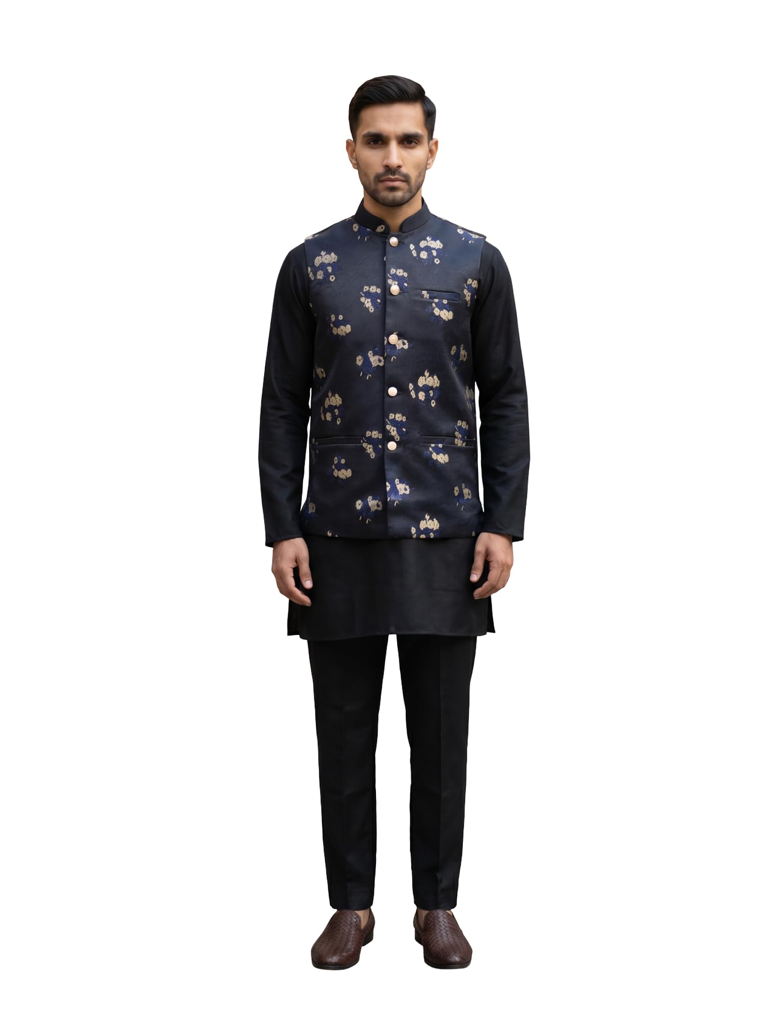 Embossed Nehru Jacket With Solid Kurta Pyjama.-image-9