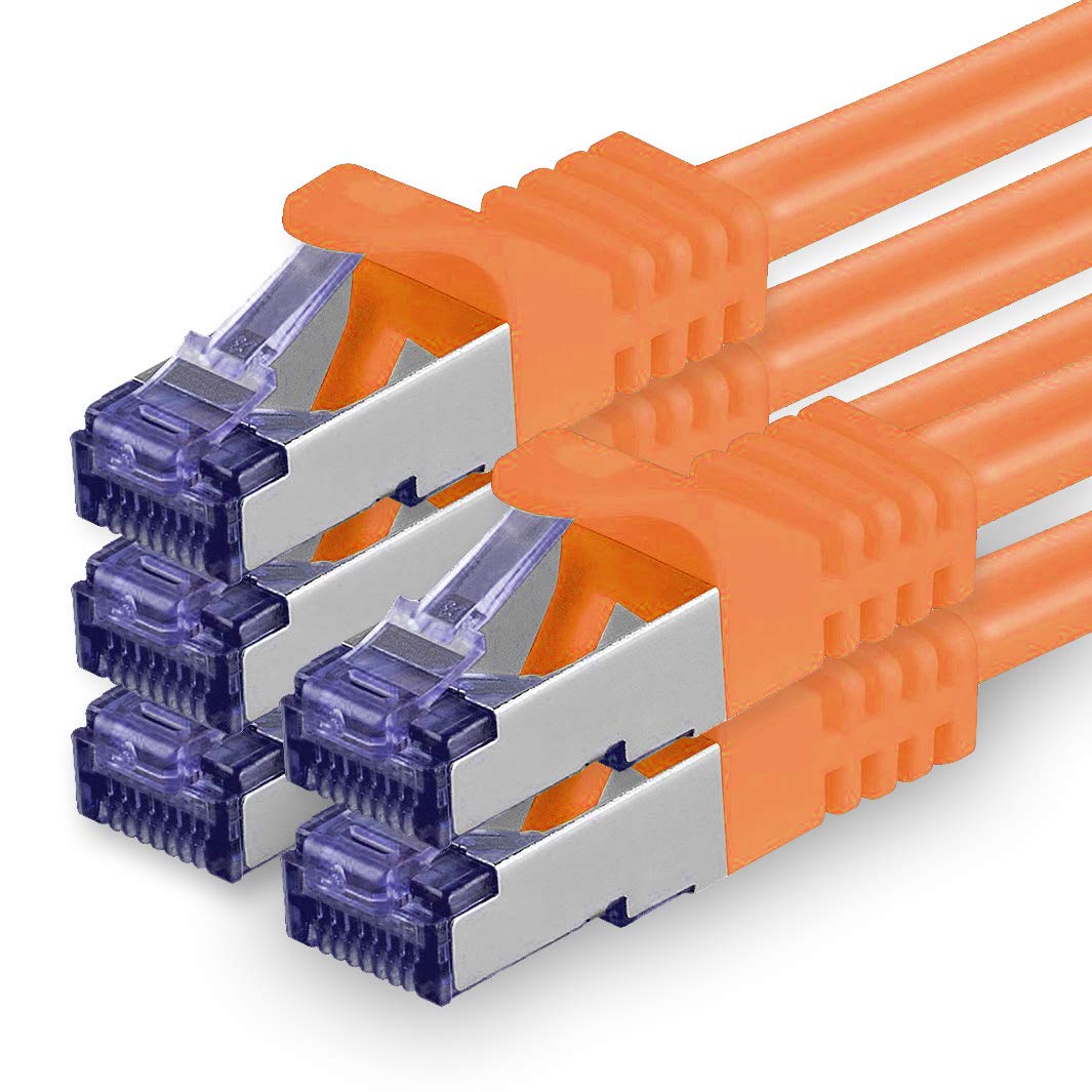 1aTTack.de Cat.7 Cavo di Rete 0,5m - arancione - 5 Pezzi - Ethernet LAN Cat.7 SFTP PIMF LSZH Spina RJ45 Cat6a 10 Gbit s