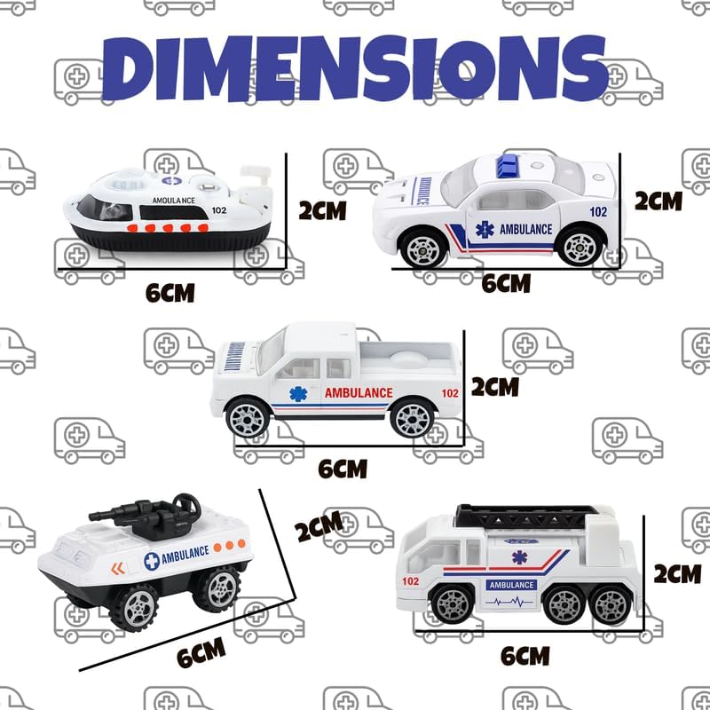 Image of Amisha Gift Gallery Ambulance Toy Car for Kids, Pack of 5
