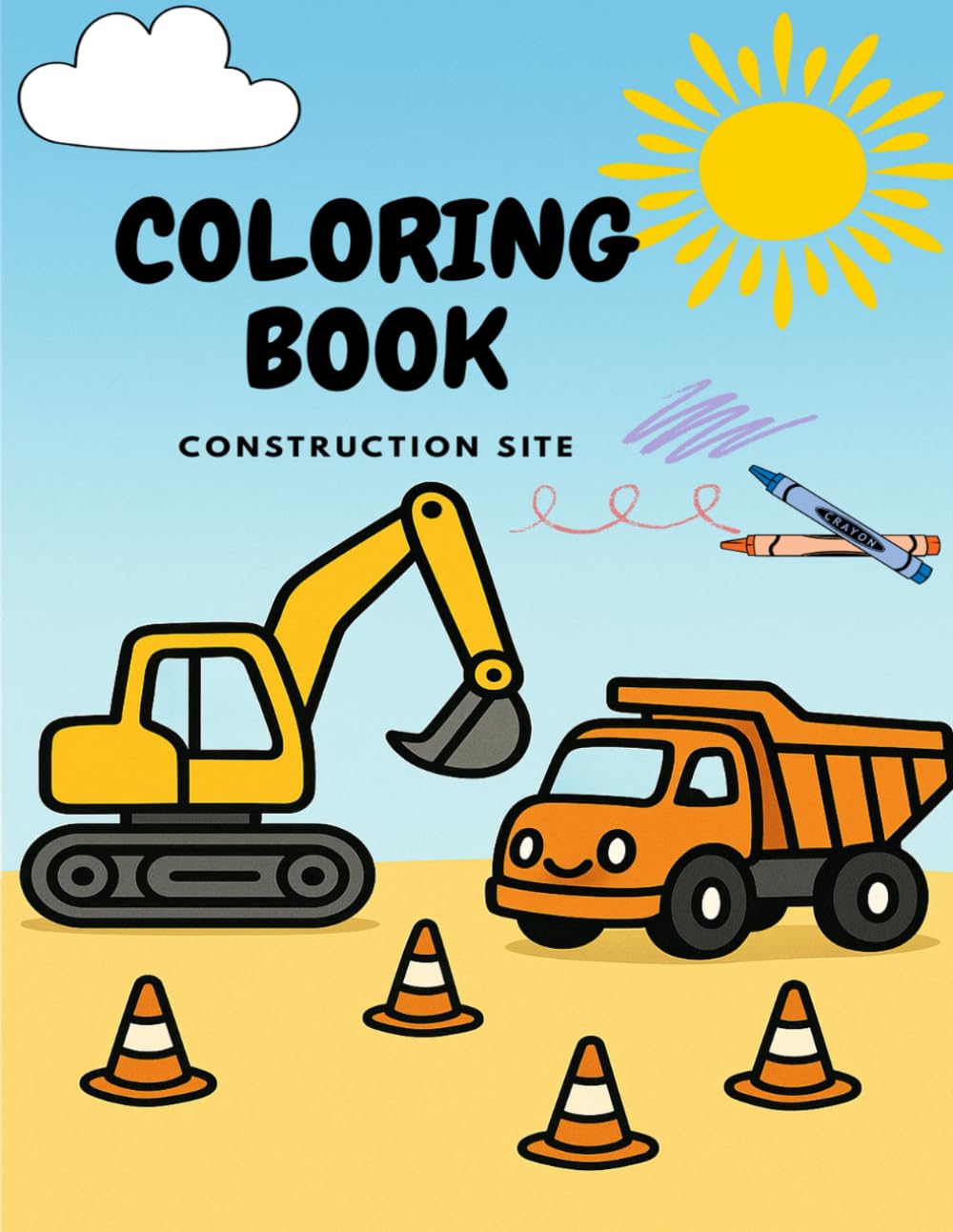 Coloring Book Construction Site: 12 Single-Sided Pages of Excavators, Dump Trucks and More