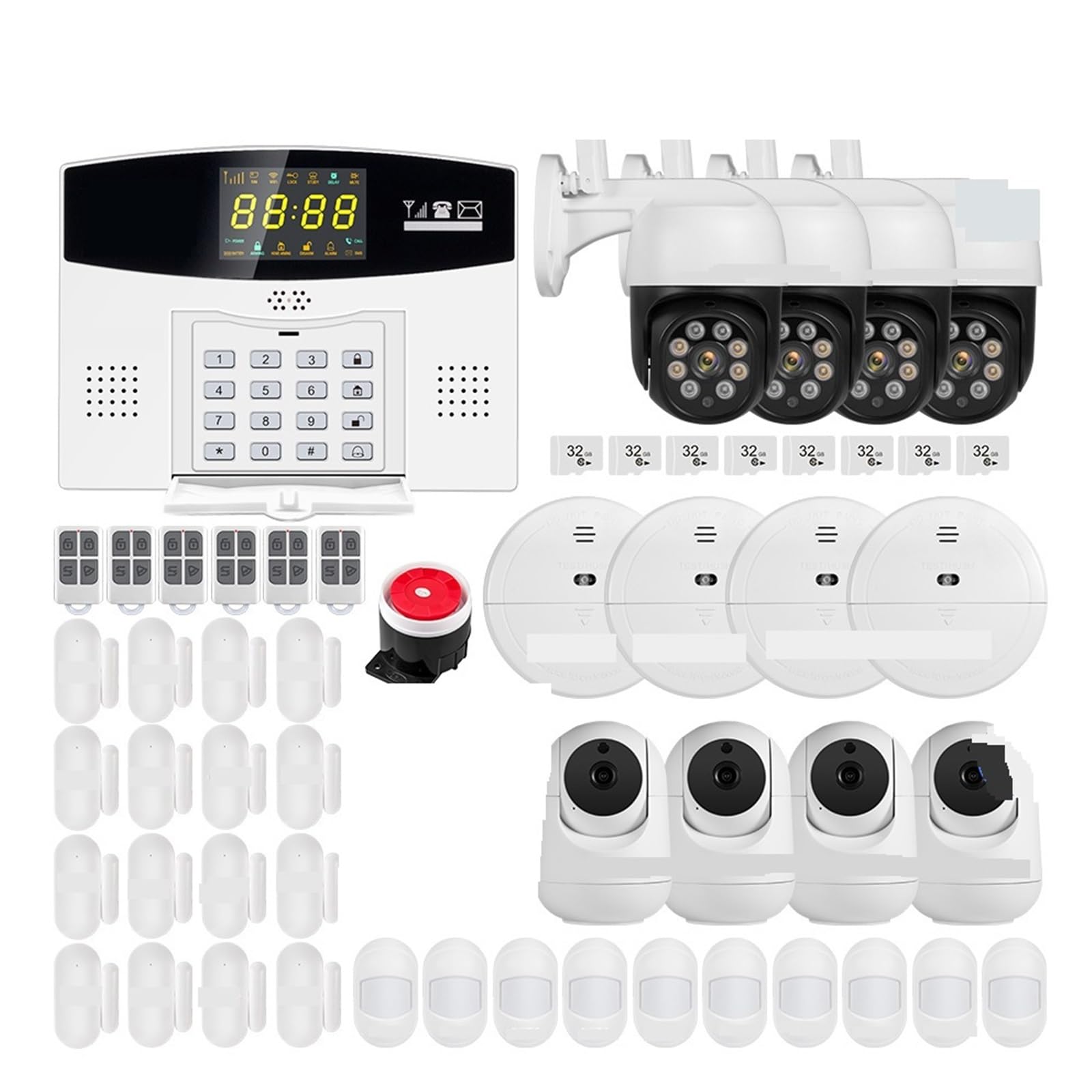 CUDTAPI Tuya Smart Alarm System Kit GSM Burglar Home Color LCD Display Security 3MP IP Camera(W210 Alarm Kit 2)