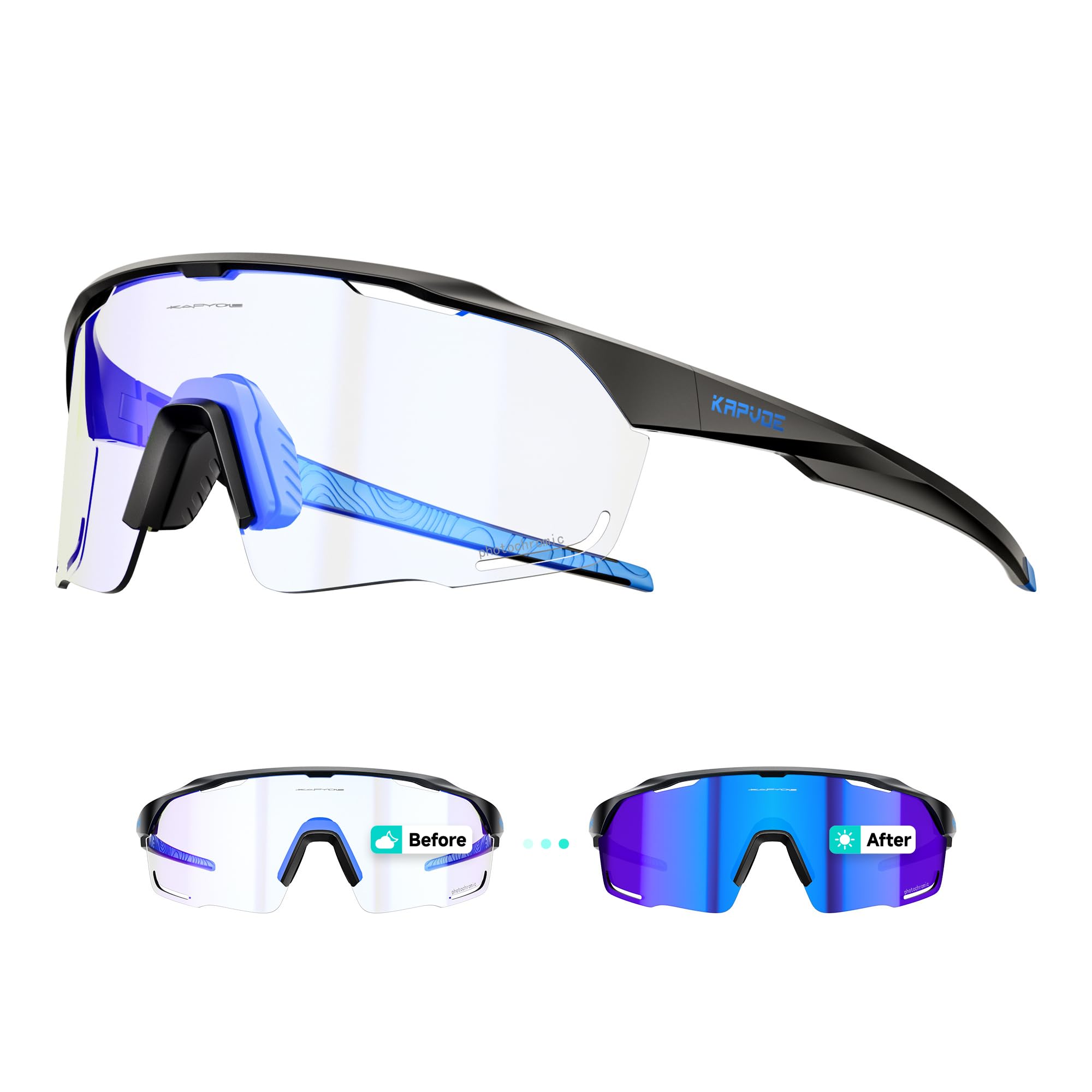 KAPVOE Selbsttönende Fahrradbrille für Herren Damen, TR90 Sp