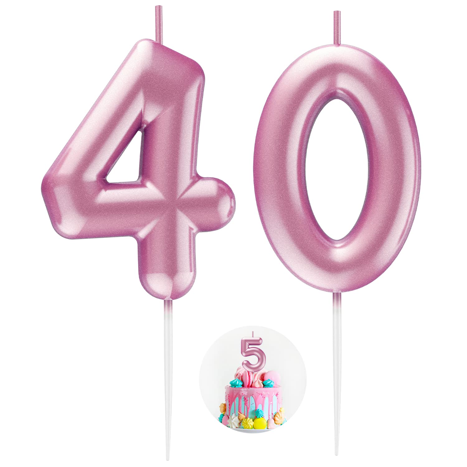 Pink Number 40 Candle Happy Birthday 3D Number Candles for Birthday Cake Party Decoration Wedding Anniversary Celebration Supplies