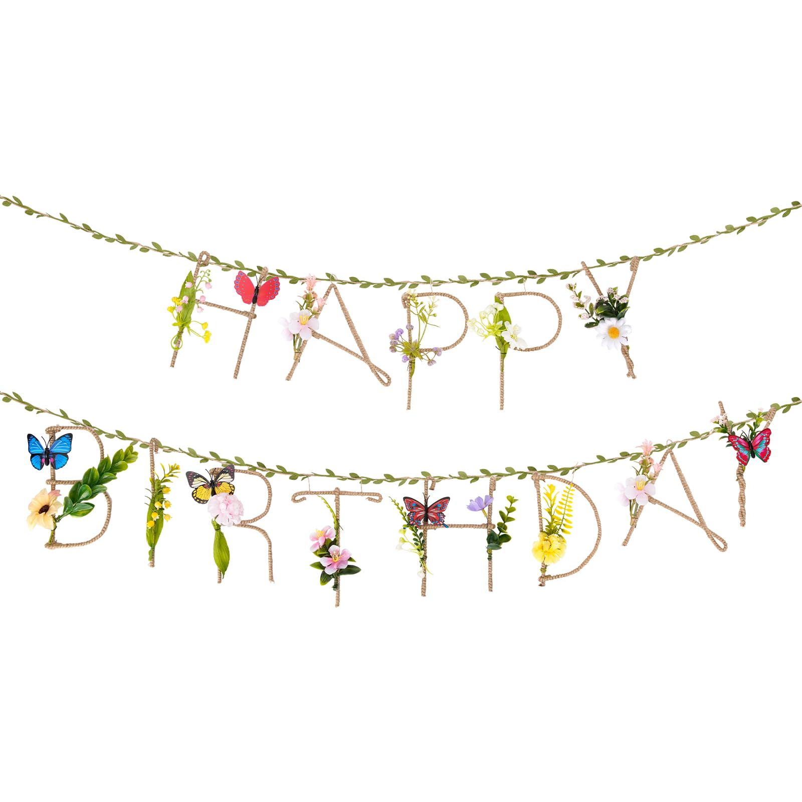 BQMEZRNUS 2PCS Wildflower Happy Birthday Banner,13.2ft Floral Party Decor