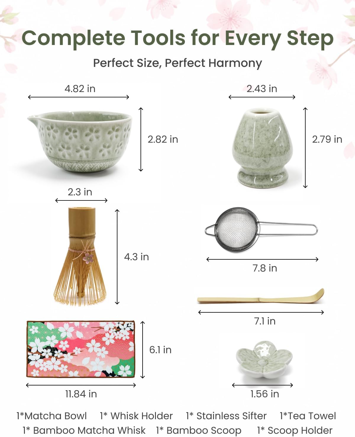 7 Pcs Matcha Whisk Set Mottled Green - Traditional Japanese Matcha Ceremony Kit with Ceramic Bowl, Bamboo Whisk & Holder, Scoop, Sifter, Scoop Rest, Tea Towel | Complete Gift Kit for Matcha Lovers - Image 4