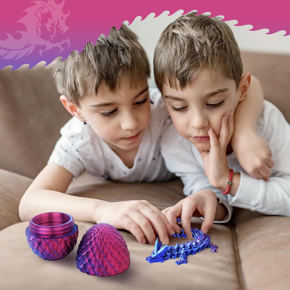 OSDUE Zabawka na biurko z nadrukiem 3D, smocze jajko, giętka i elastyczna, ze zdejmowaną tajemnicą, zabawka fidget, do polowania na jajka wielkanocne, dekoracja domu, biura dla dzieci, lazurowy fiolet