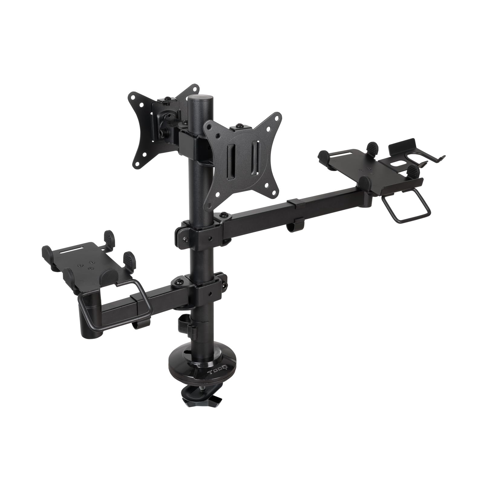 Tooq TQPM0002 - Supporto Da Tavolo Regolabile Per Pos, Consente L'installazione Della Stampante + 2 Schermi Da 17"-32" + Terminale Con Lettore, Nero-image