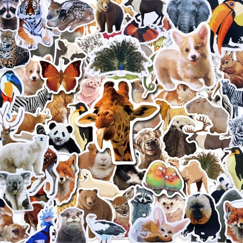 HOXBUR 200Pcs Zoo Animal Stickers Waterproof Self Adhesive Stickers Vinyl Wild Animal Water Bottle Sticker Set for Kids Women Wen