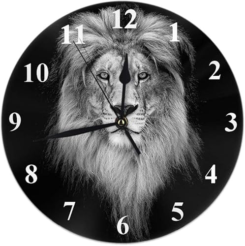 Miniatura 1 de HGOD DESIGNS Reloj de pared redondo de león, hermosa cabeza de león en la oscuridad, reloj de pared redondo silencioso decorativo de pared para el