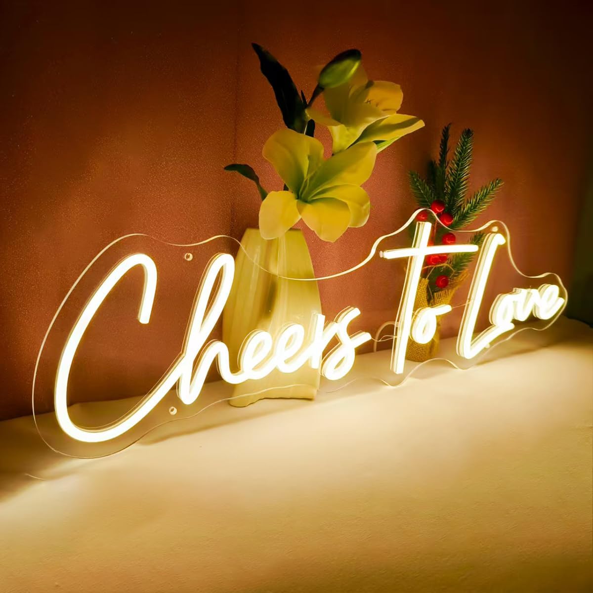 26X7.5 Inch Large Cheers to Love Neon Signs, USB Powered Lights Sign, LED Light Up Sign for Wall, Celebratory Decorations for Birthday, Engagement, Wedding Party, Warm White