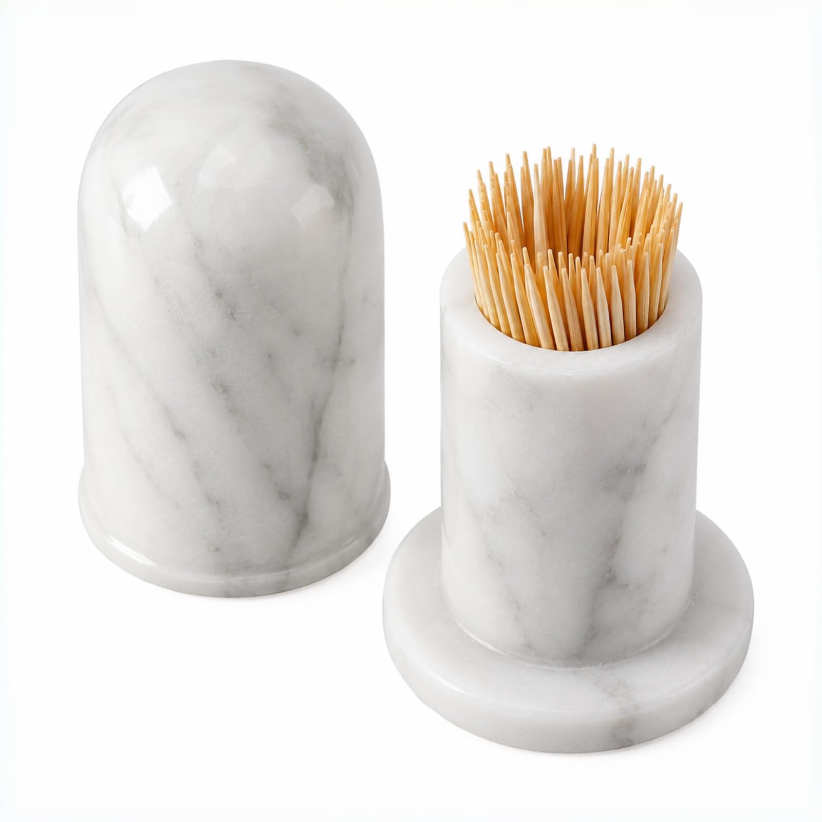 Lujoso palillo de dientes de mármol blanco Carrara con tapa, elegante dispensador de palillos de dientes, funda de mármol moderna con funda para mesa de comedor o decoración del hogar, opción