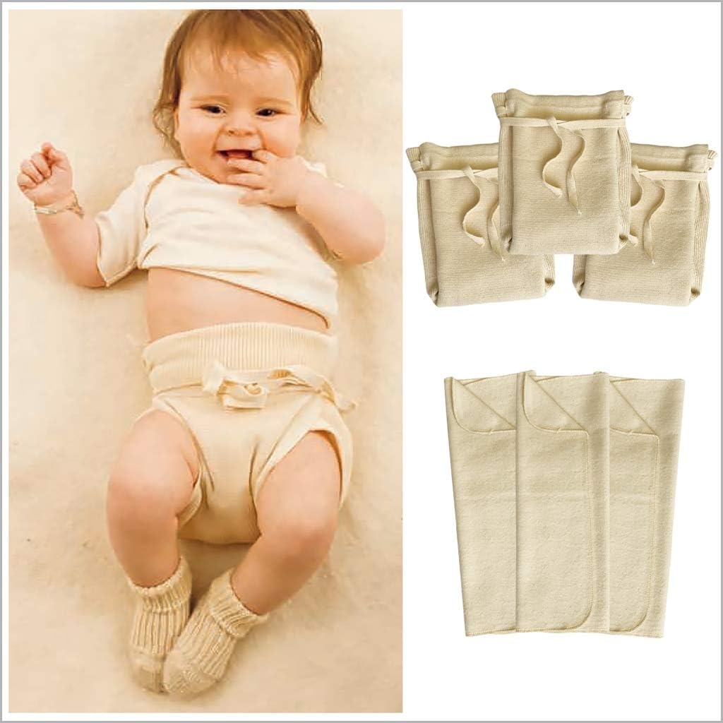 Washable Organic Diapers – Cotton Fitted Cloth Diaper with Diaper Booster Pads for Baby and Toddler (10-pack)