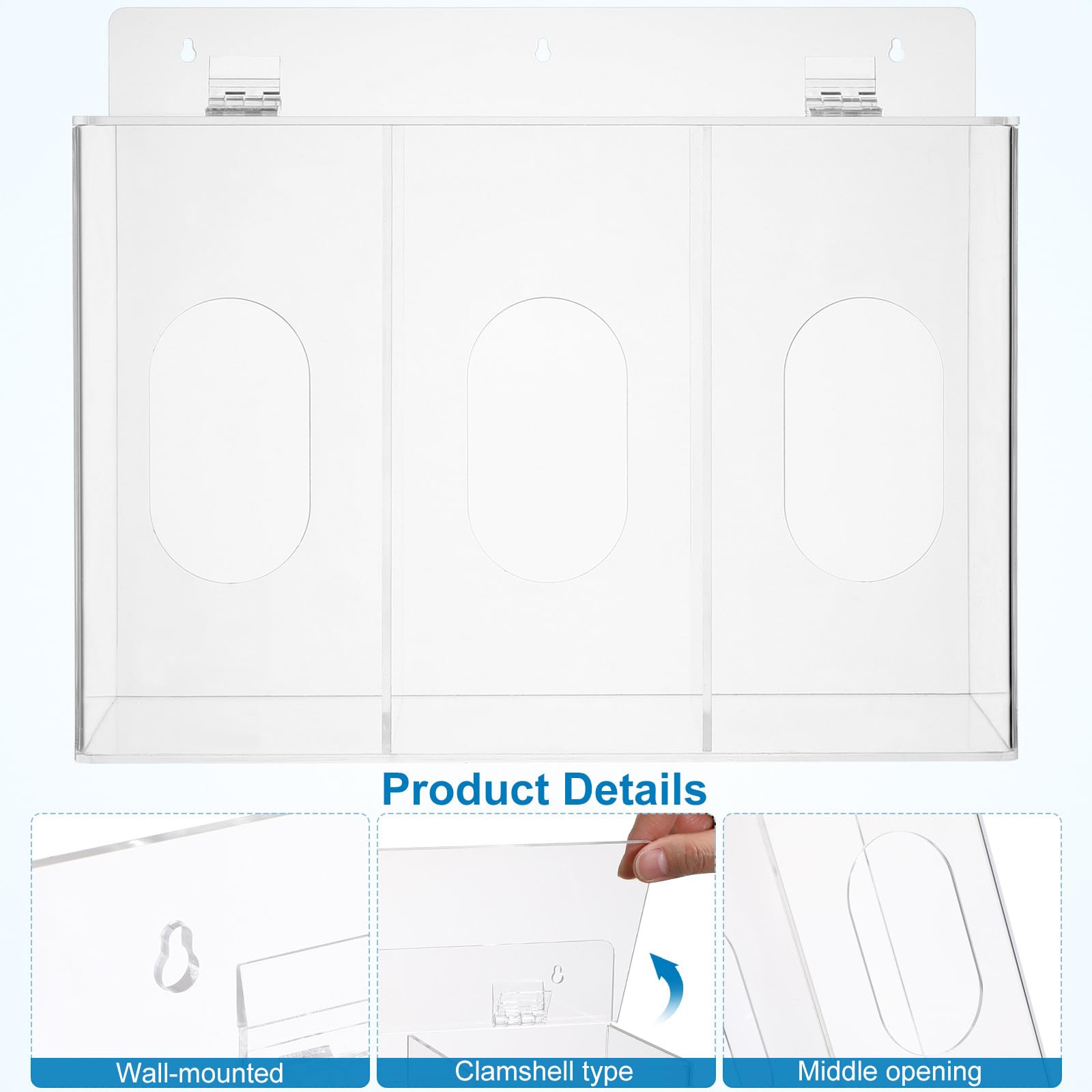 Dispenser per Guanti da Parete in Acrilico Trasparente, Contenitore Organizer per Mascherine 3 Scomparti, Porta Guanti da Montare per Laboratorio e Uso Industriale