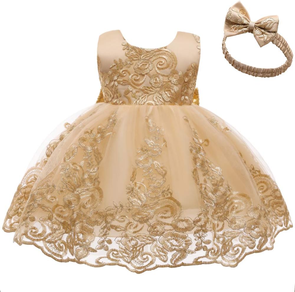 CMMCHAAH 0-6 Years Baby Girls Pageant Lace Embroidery Dresses Toddler Formal Dress with Headwear - Image 4