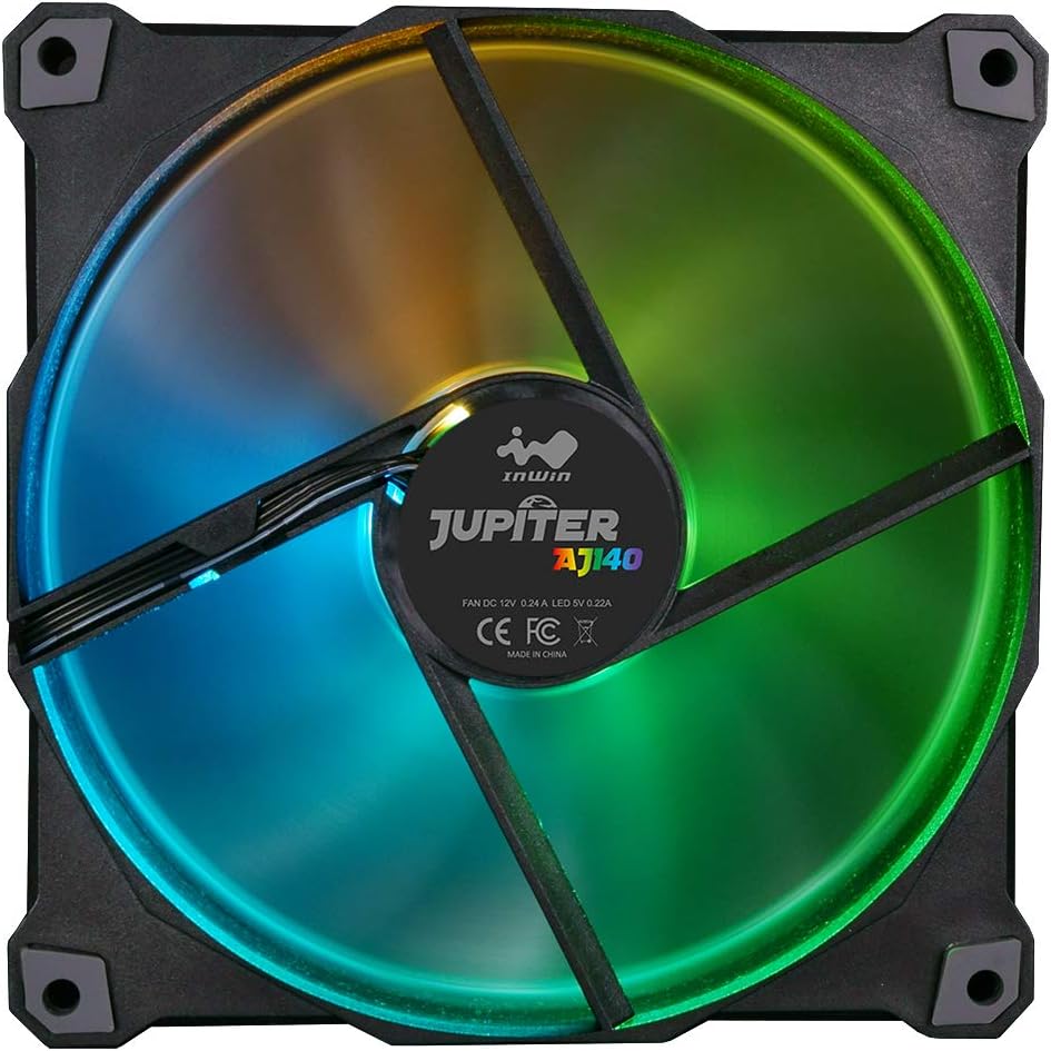 Back view of an InWin Jupiter AJ140 fan, showing the fan blades and frame structure.