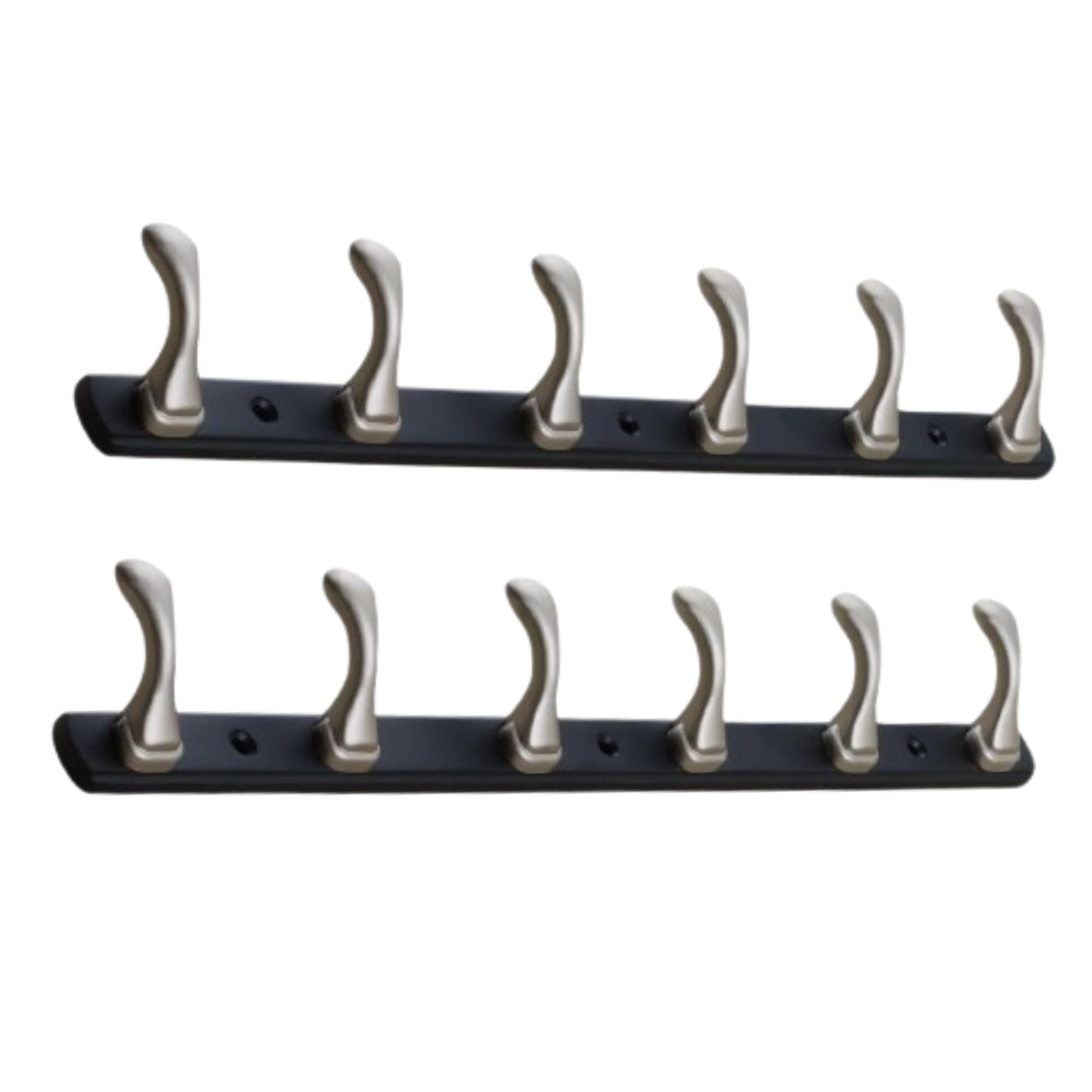 FERIO Wall Hanger for Home, Satin & Black Dual Matte Finish Clothes Hanging Hooks, Modern Design Durable & Rip Resistant Clothes Hanger for Wall, 6 Hook Towel Hooks for Bathroom (Pack of 2)
