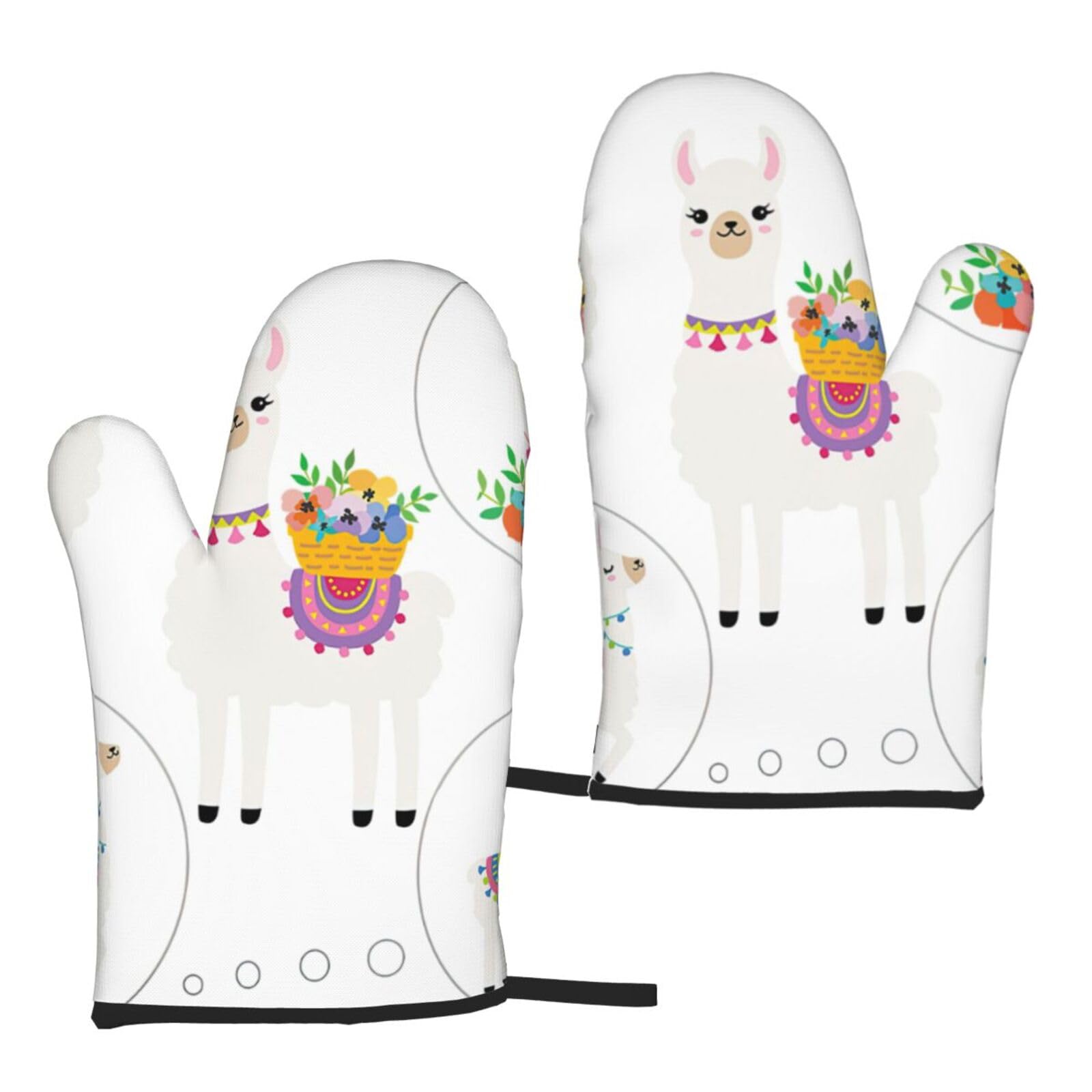Llama Print Heat Resistant Universal Fit Oven Microwave Gloves Home Cooking Baking Grilling