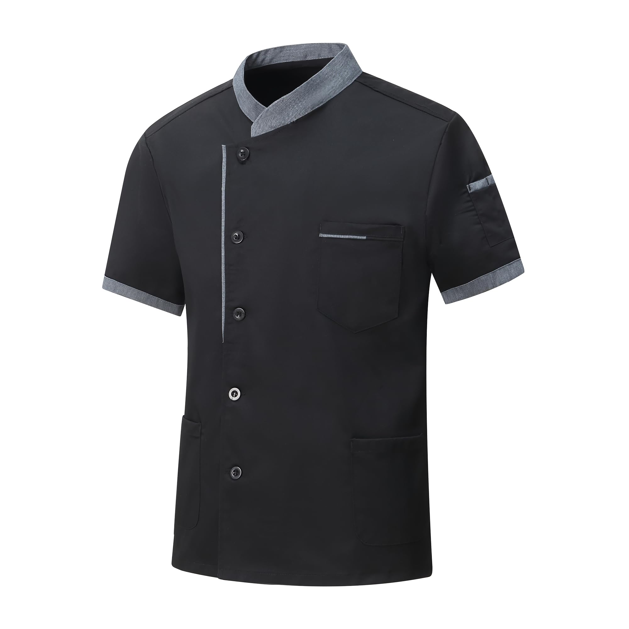 Giacca da Cuoco da Uomo in Cotone Traspirante Ristorante Divisa Maniche Corte Leggera Uniforme Cuoco Professionale Ristorante Giacca per Hotel Panetteria - 2