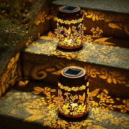 OxyLED Geschenk Frauen, 2er Set Kolibri Solarlaterne für Draußen mit Handle IP44 Wasserdicht Auto Ein/Aus Ideale Solar Laterne für Garten Balkon Tischdeko & Wege als Geschenke für Mama Oma Frauen