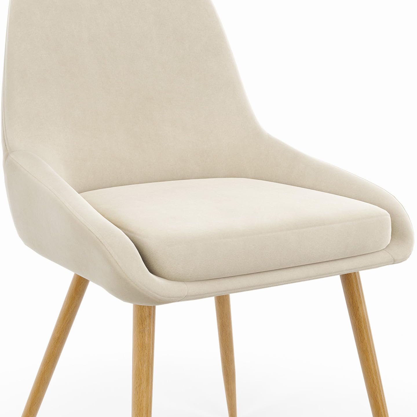 IDMarket THALYA - Juego de 4 sillas de comedor de terciopelo beige y patas efecto madera con reposabrazos