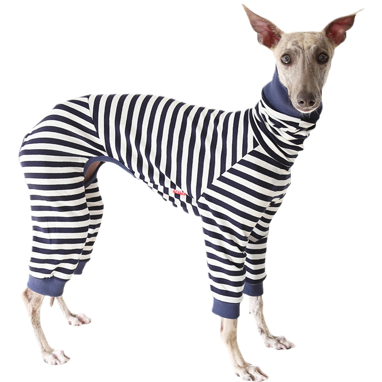 Lightweight Italian Greyhound Jumper,Turtleneck Whippet Four-Legs Cotton Stripe Pajamas Soft Dog Onesie Loungewear Dogs Jumpsuit (Navy Blue, M)