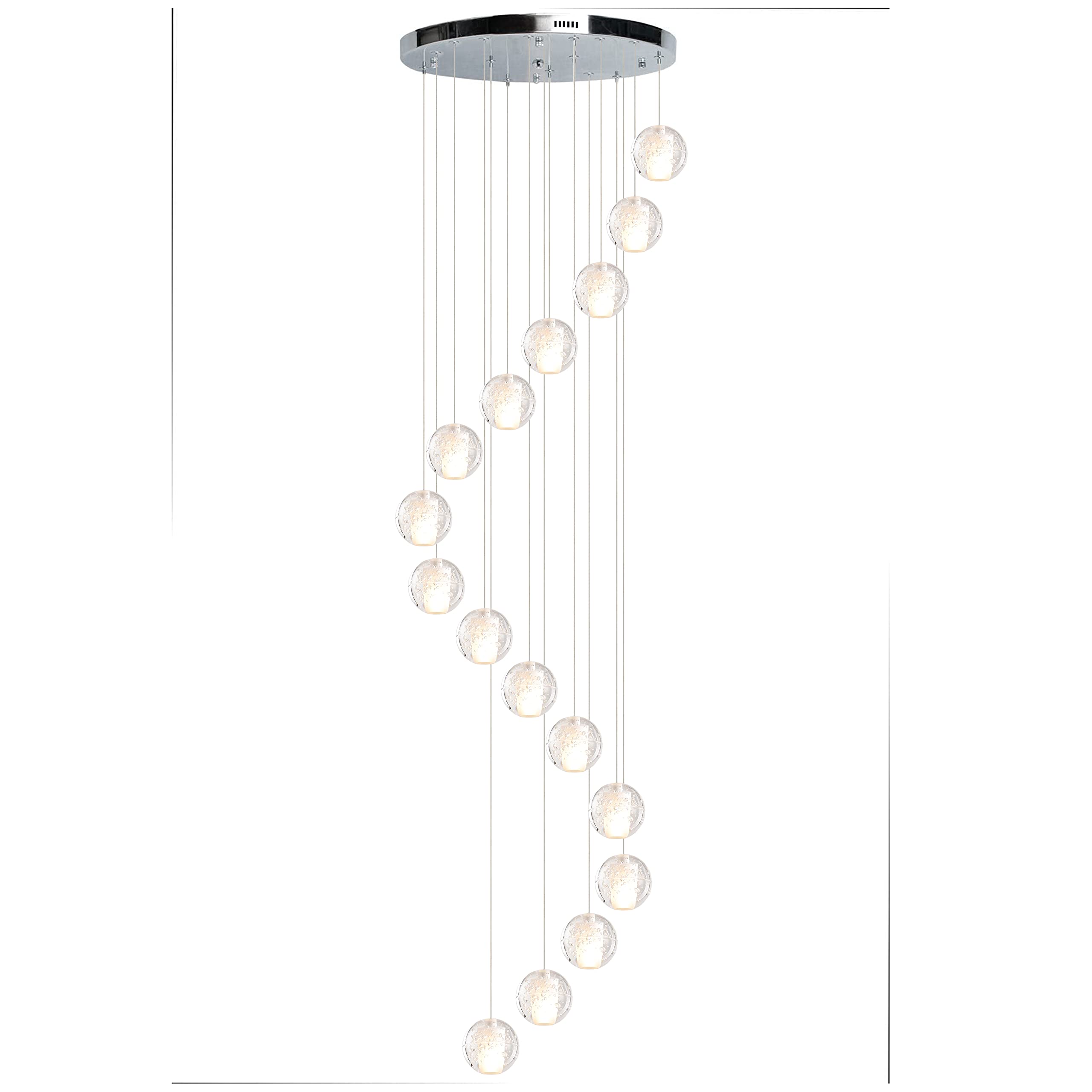 FYZDLAOR Modern 16-Light Crystal Chandeliers Spiral High Ceiling Pendant Lights Seeded Glass Ball Dome Flush Mount Long Chandelier Fixture for Foyer Entryway Stairwell Lighting