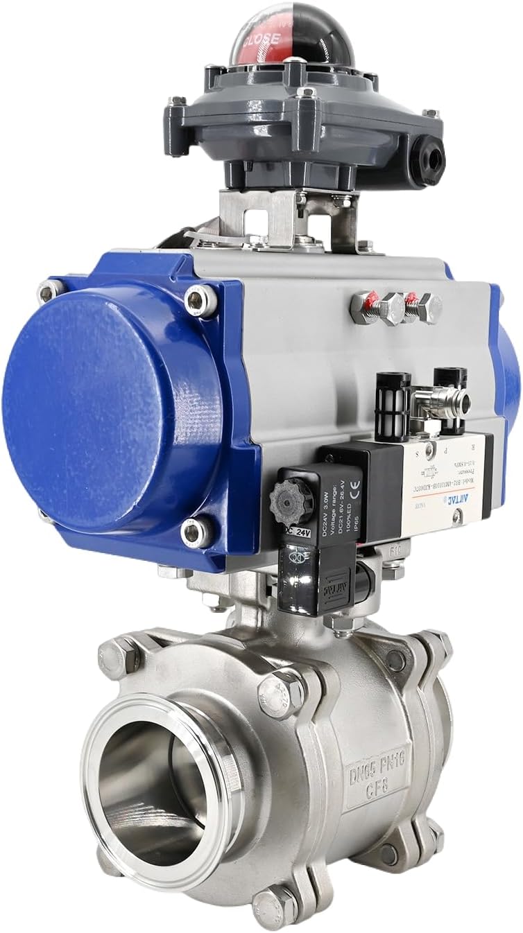 Amazon.com: Pneumatic Air Actuated Ball Valve, 3-Piece Single Acting ...