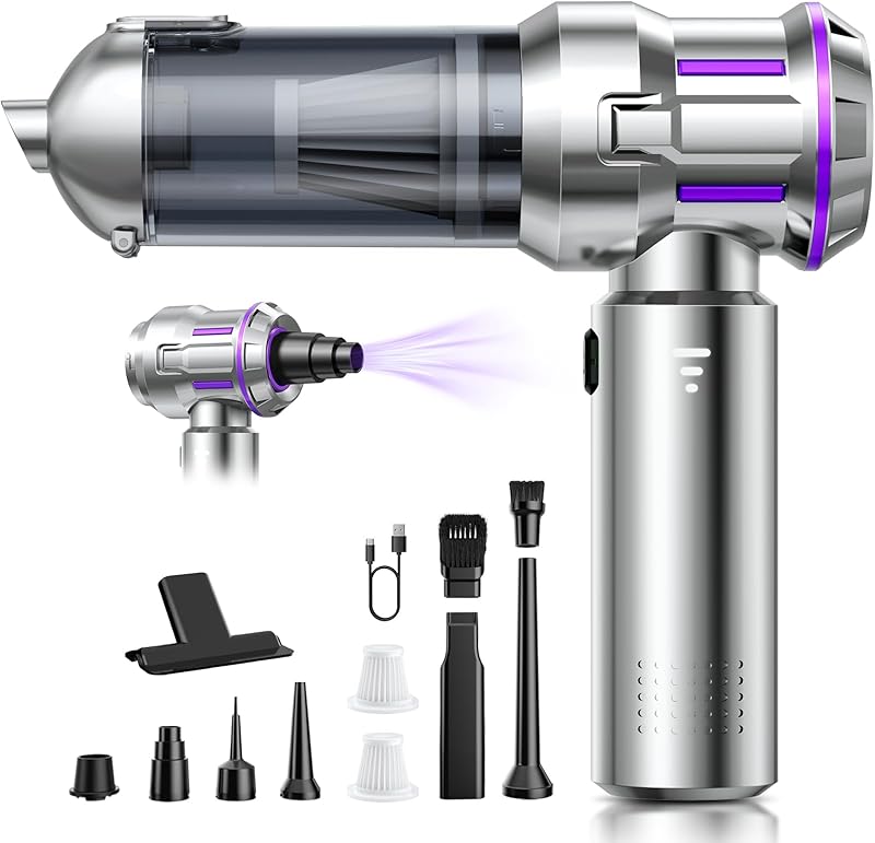Aspirateur à Main, 25000Pa Aspirateur Voiture Puissant Sans Fil avec Vidage Automatique 1 Touche, 4-en-1 Mini Aspirateur, Moteur sans Balai, 3 Niveaux, Idéal pour les Poils D'animaux, Voiture, Maison
