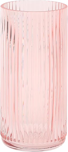 Vase en verre rose côtelé - 8 Vase moderne pour fleurs, Salon, Salle de bains, Table à manger, Bureau, Mariage, Pièces centrales
