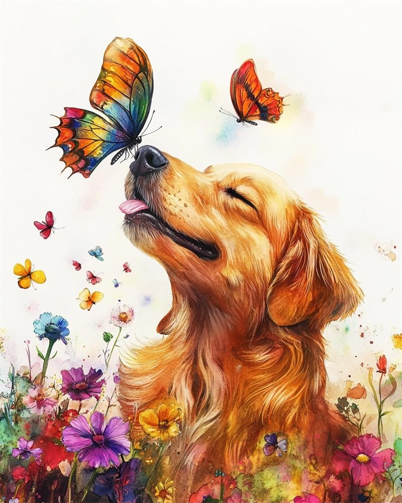 Henypt Advanced 11Ct Embroidery Dog and A Butterflies Cross Stich Kit Adults Beginners,Stamped Cross Stitch Kits,Christmas,Birthday Gifts Needlework Kit