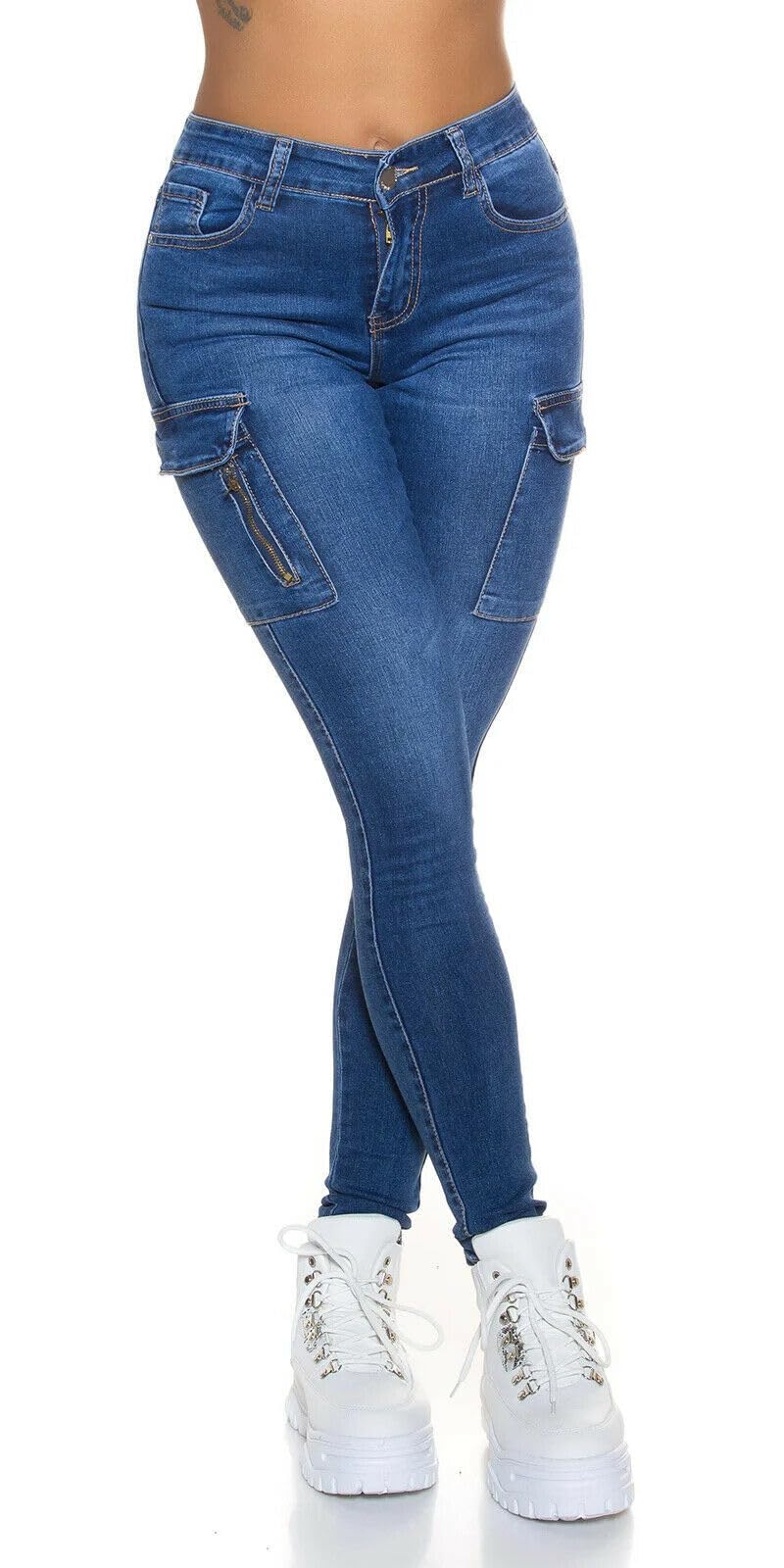 Miss RJ Jeans Damen High Waist Skinny Jeans Jeanshose CargoJeans mit Seitentaschen
