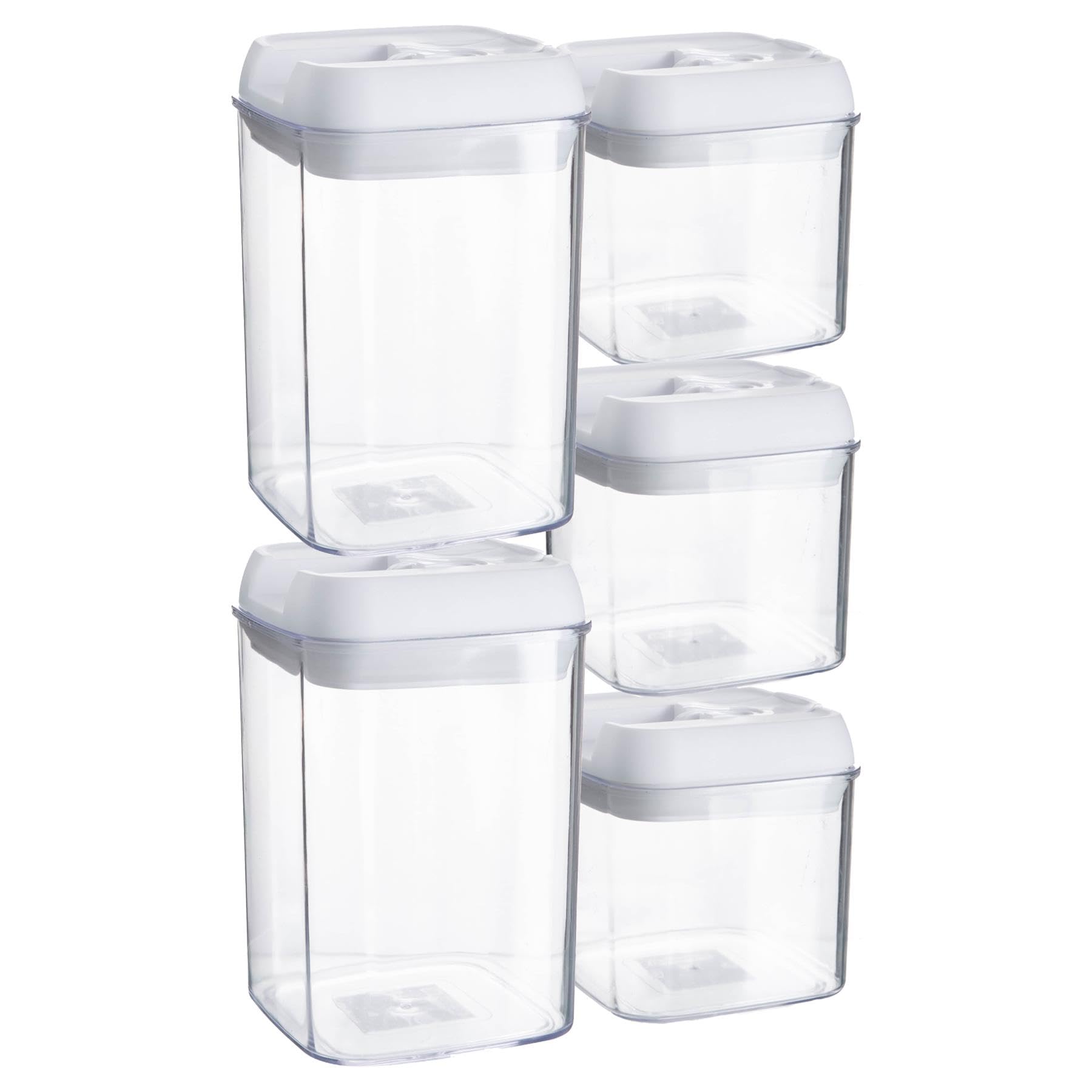 Argon Tableware White Argon Table Food Storage Containers With Airtight Flip Lock Lids - 5-Piece - Plastic Storage Tubs Tupperware Pantry Food Organiser For Cereal, Oats, Sugar, Coffee, Biscuits, Tea