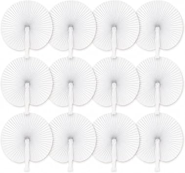 Pack of 36 White Round Hand Fans, Paper Fans, Wedding Fans, Folding Fans, Guest Gift for Summer Occasions, Party, DIY, Wall Decoration