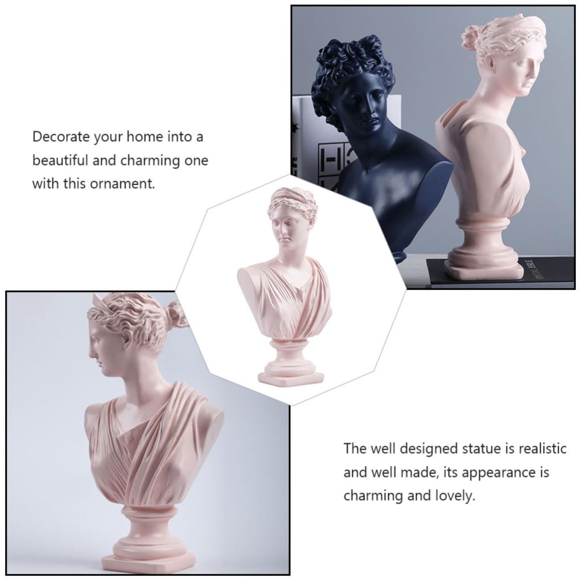 Busto Decorativo Femenino en Resina Rosa para Escritorio del Hogar