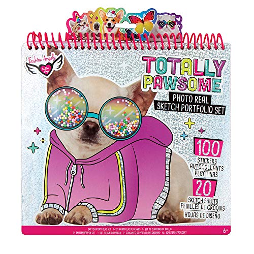 Fashion Angels Totally Pawsome Full Size Sketch Portfolio 12542 Pet Sketch Book, Photo Real Coloring Book,multi