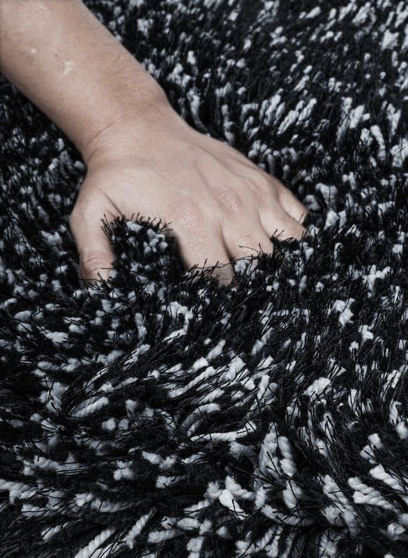 Image of FIASCO Tie Dye Shaggy Carpet Bedside Runner | 2 Inch Pile Height Back in Canvas for Bedroom, Kids Room, Guest Room Microfiber Soft Plush Fluffy Shaggy Carpet | 1.5x4 Feet Black Light Grey Mix